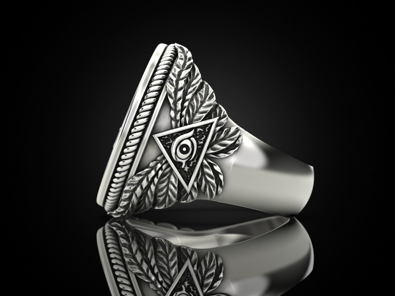 Mason Ring US7-15 Silver Eye of Providence G Symbol Handcrafted Gift For Men