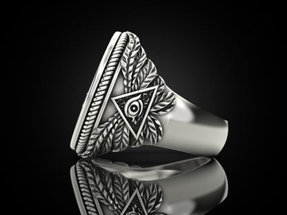 Mason Ring US7-15 Silver Eye of Providence G Symbol Handcrafted Gift For Men