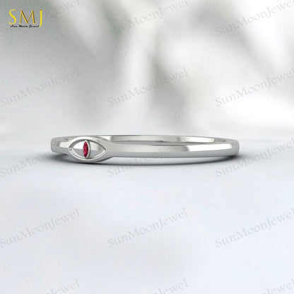 925 Sterling Silver Lab Red Ruby Evil Eye Ring Ruby Minimalist Ring Gift For Her