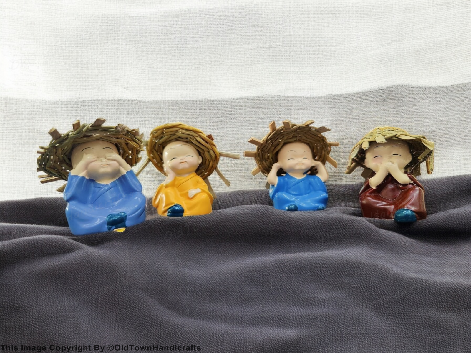 Buddha Set of 4 Baby Hat Monk Buddha Idols | Handcrafted Home Decor & Gift Item