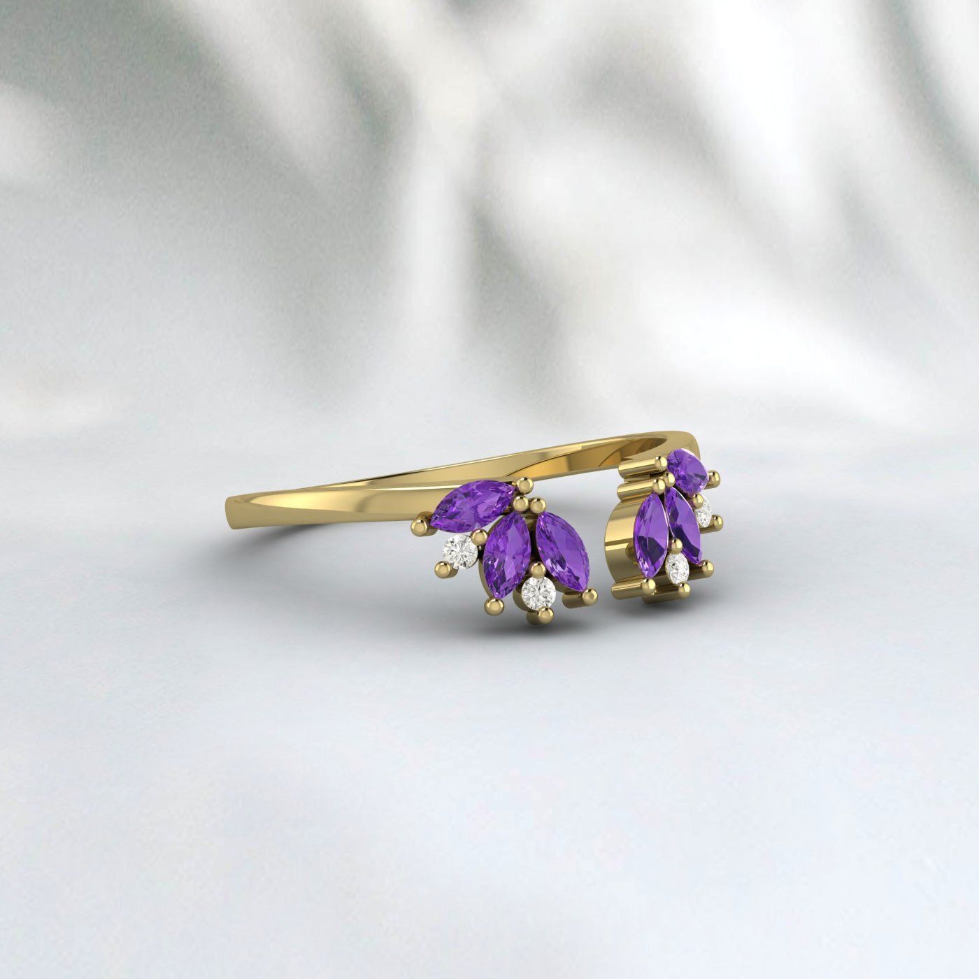 Natural Amethyst And Cz Diamond Wedding Band 925 Sterling Silver Matching Band