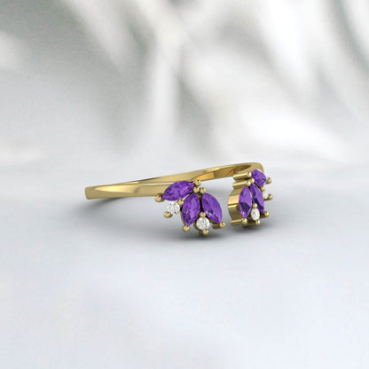 Natural Amethyst And Cz Diamond Wedding Band 925 Sterling Silver Matching Band