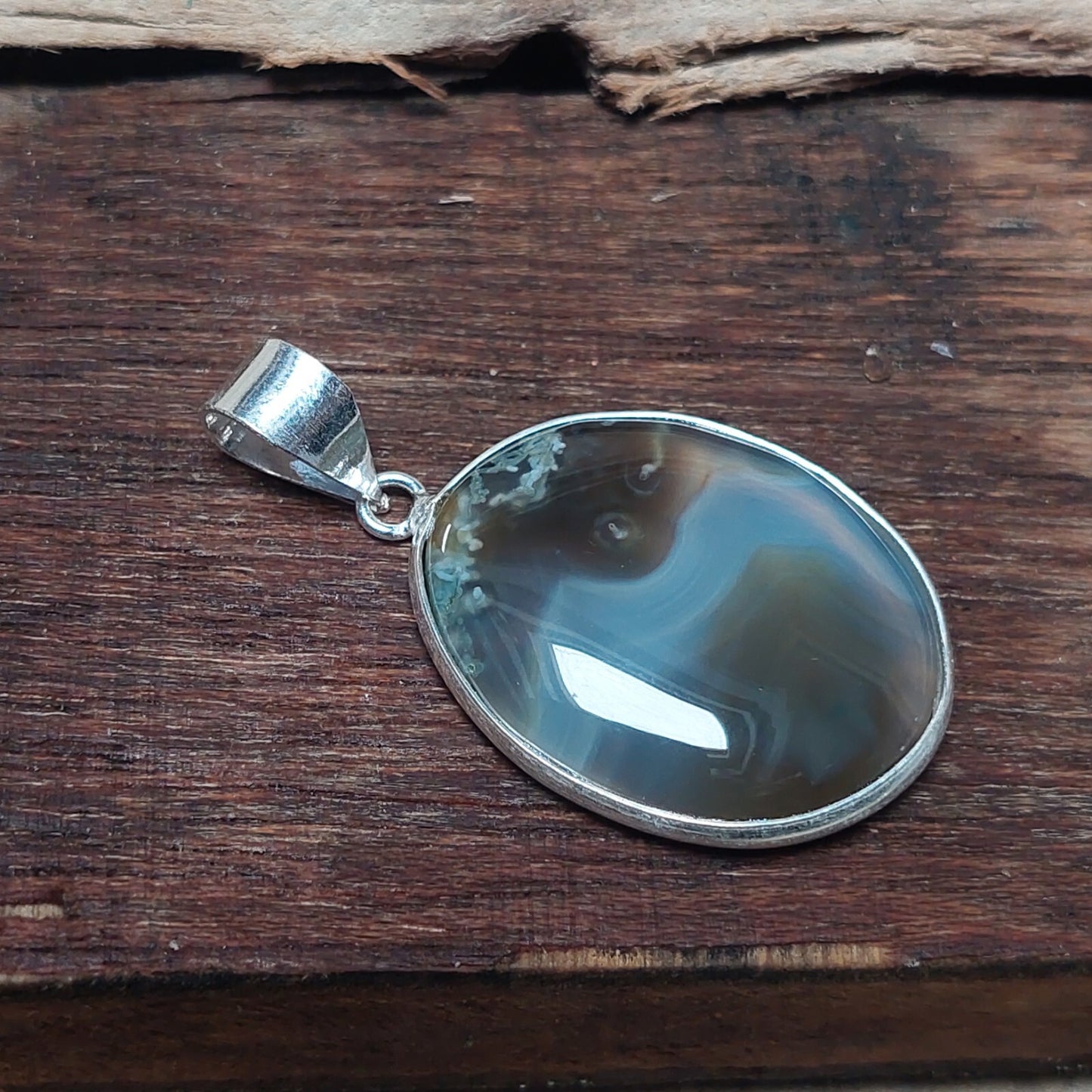 Oval Natural Brown Banded Agate Pendant 925 Sterling Silver Pendant Gift For Her