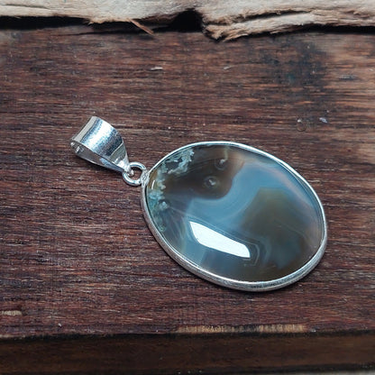 Oval Natural Brown Banded Agate Pendant 925 Sterling Silver Pendant Gift For Her