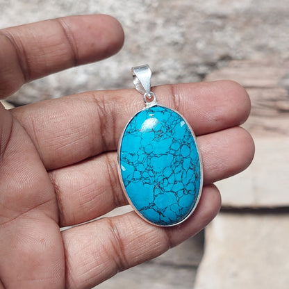 Oval Turquoise Pendant,Turquoise Necklace 925 Sterling Silver Wedding Pendant