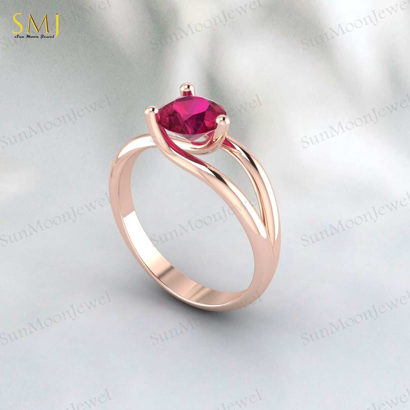 Red Ruby Gemstone 925 Silver Women Ring Lab Created July Birthstone Ring US5~15