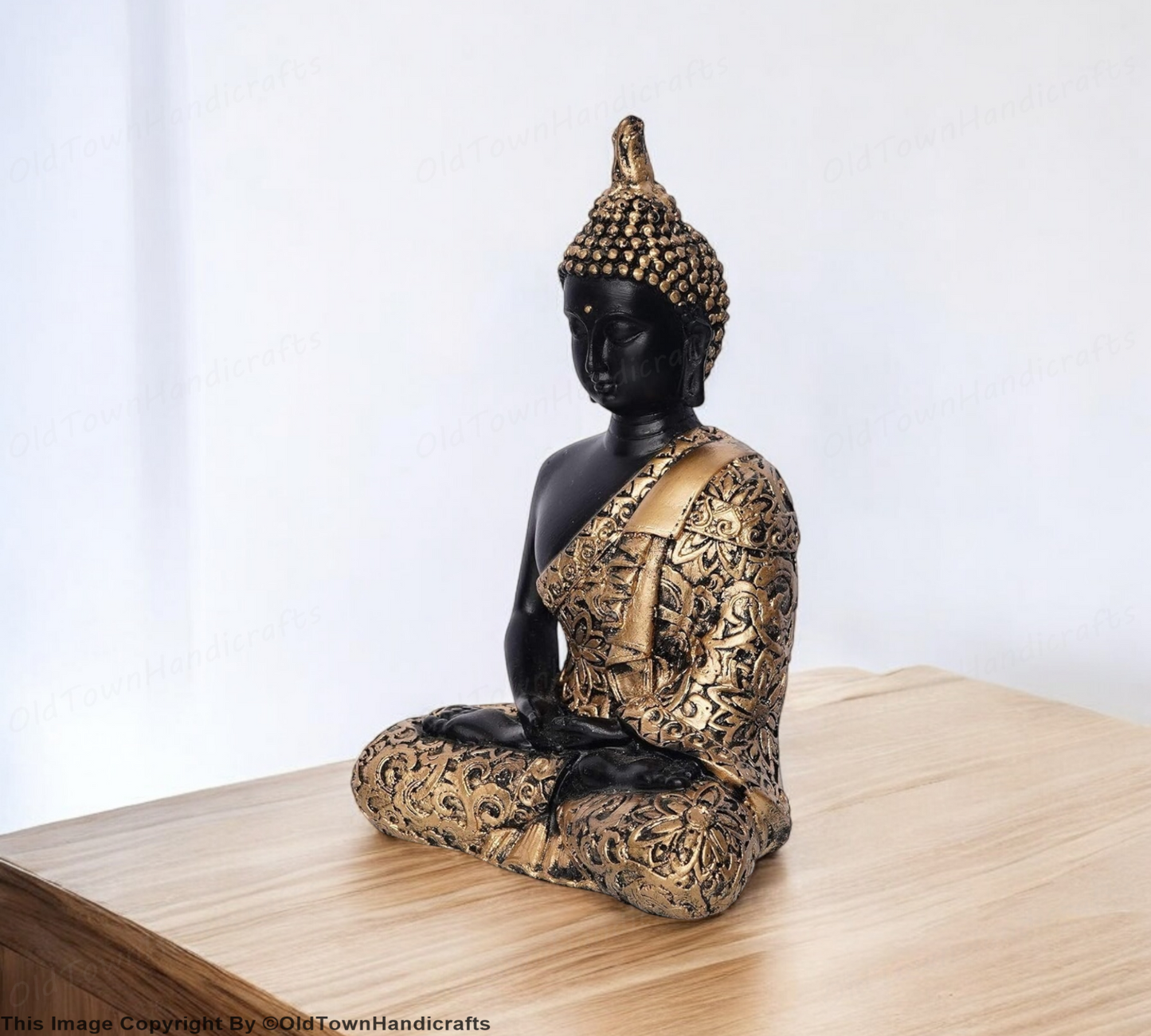Black & Copper Polyresin Meditating Lord Buddha Statue Ideal for Home Decor Gift