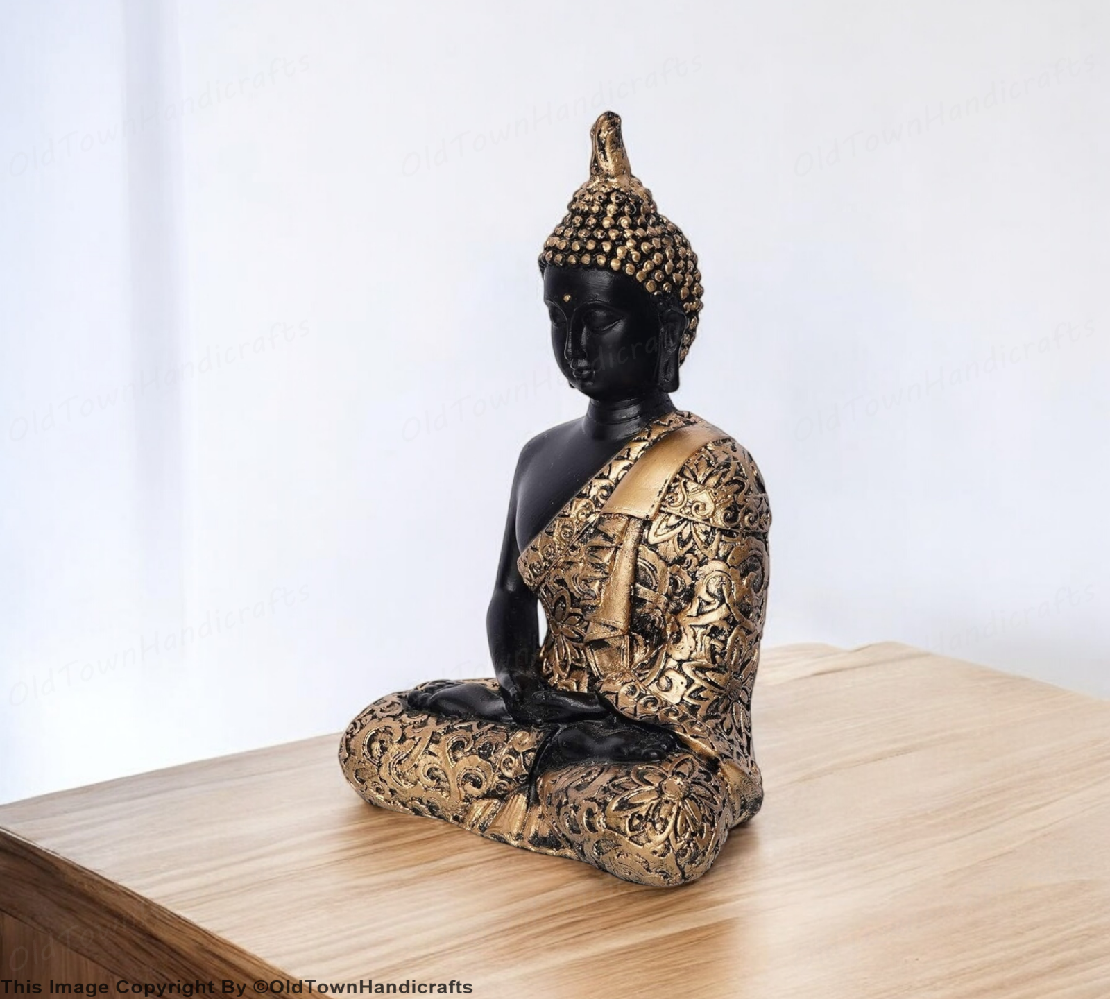 Black & Copper Polyresin Meditating Lord Buddha Statue Ideal for Home Decor Gift