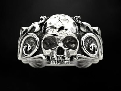925 Sterling Silver US5-15 Men's Skull Pattern Gothic Biker Designer Look Ring