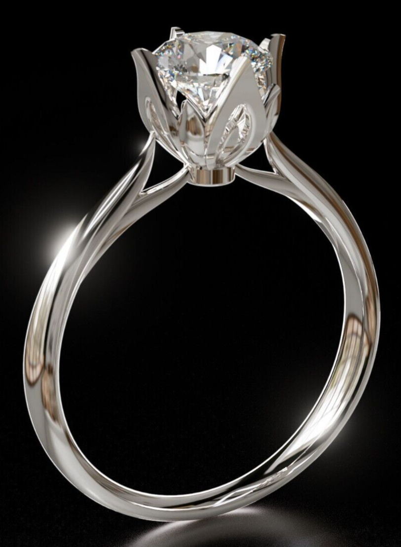 Moissanite Round Cut Rose Ring Bezel Setting Silver Ring Gift For Women US5-15