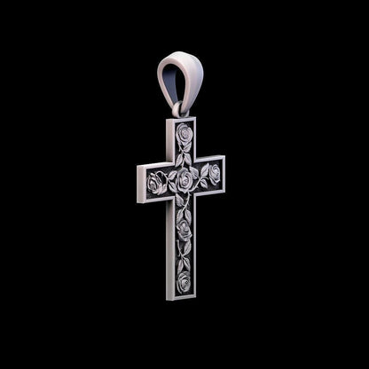 Silver Cross Whit Rose Jesus Crucifix Pendant Christian Men Cross Necklace Gift
