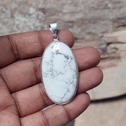 Oval White Howlite Pendant 925 Sterling Silver Pendant Gift For Women