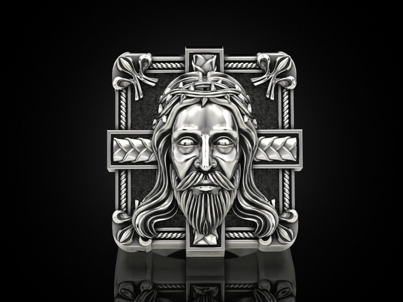 Silver Jesus Christ Cross Ring Religious Jewelry for Men Women US 5-15 Christian