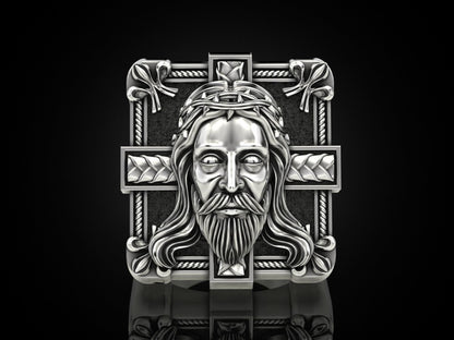 Silver Jesus Christ Cross Ring Religious Jewelry for Men Women US 5-15 Christian