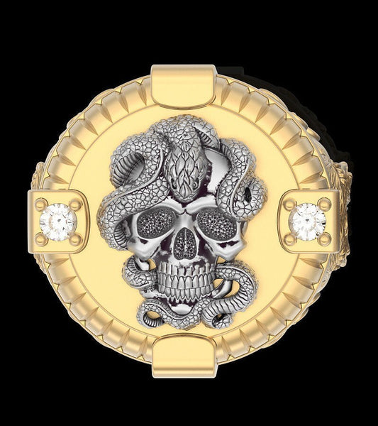 Handmade Skull Snake CZ Ring Brass Gothic Punk Jewelry Men Women Gift US5~ 15