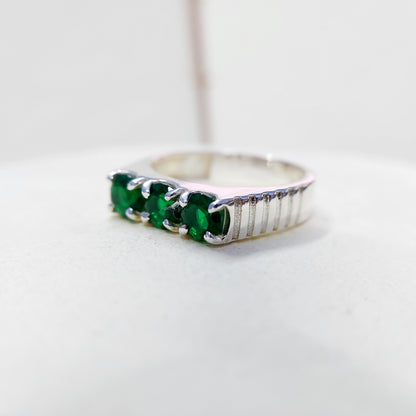 Round Cut Emerald Eternity Engagement Ring 925 Silver 3 Stone Women Ring Us5~ 15