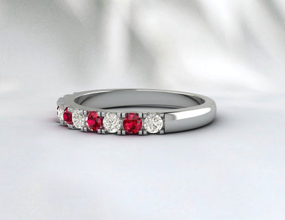 Red Ruby Half Eternity Band With Cz Diamond 925 Sterling Silver Lab Created Band