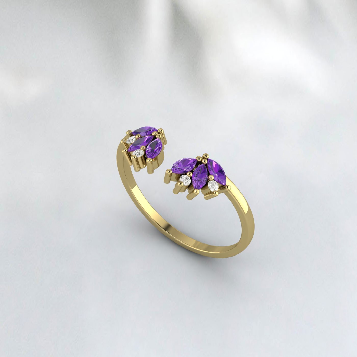 Natural Amethyst And Cz Diamond Wedding Band 925 Sterling Silver Matching Band