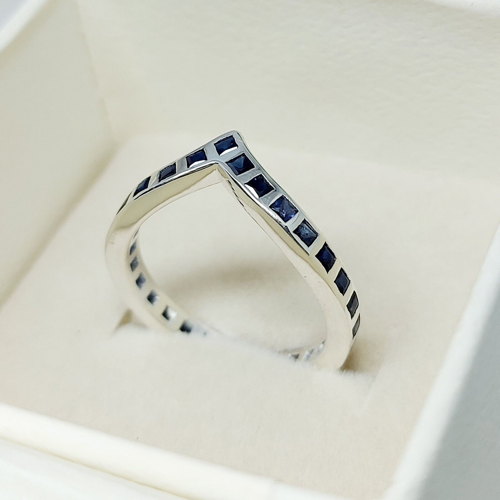Princess Cut Blue Sapphire Curved Band 925 Sterling Silver Lab Created Ring Band