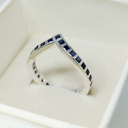 Princess Cut Blue Sapphire Curved Band 925 Sterling Silver Lab Created Ring Band