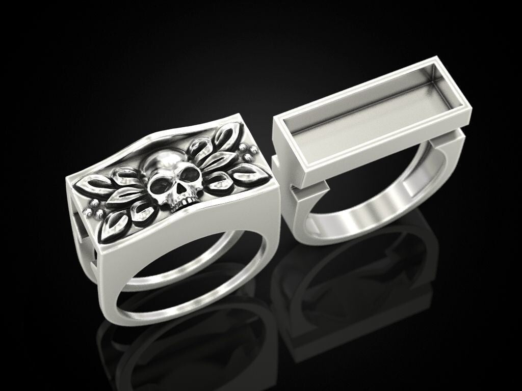 Men Gothic Skull Ring Secret Compartment Silver Biker Statement Jewelry US5~ 15