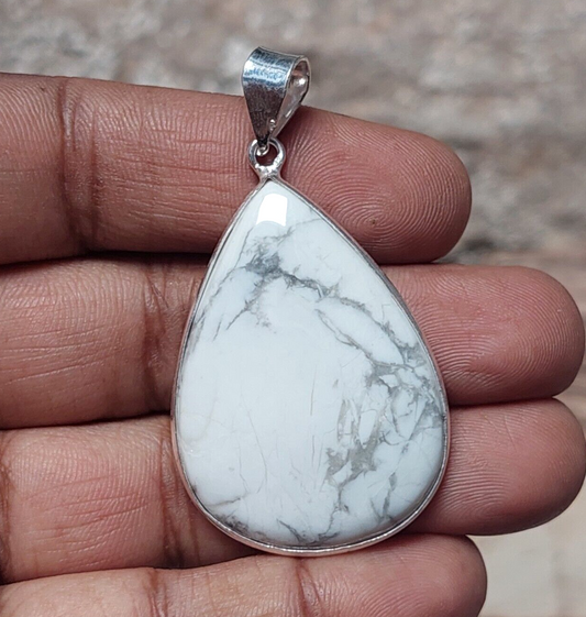 Teardrop Howlite Gemstone Sterling Silver Pendant,Designer Pendant Gift For Men