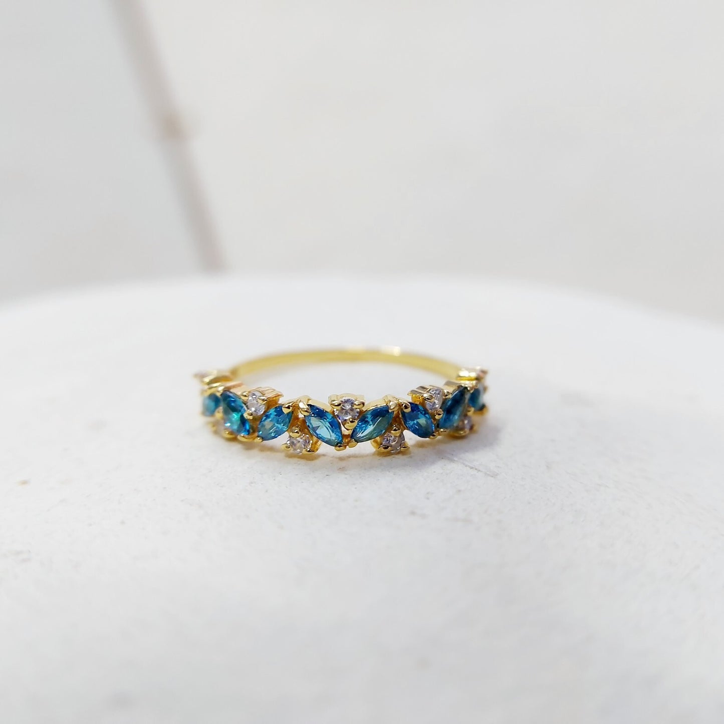 Marquise Blue Topaz Engagement Ring 925 Silver Handmade Band Wedding Band Us5~15