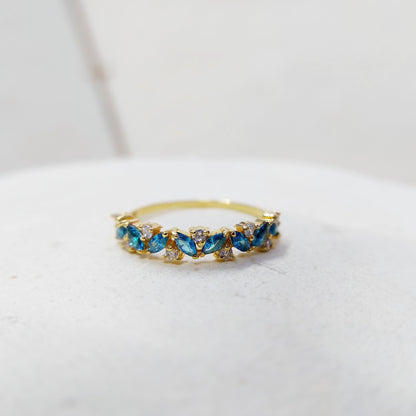 Marquise Blue Topaz Engagement Ring 925 Silver Handmade Band Wedding Band Us5~15
