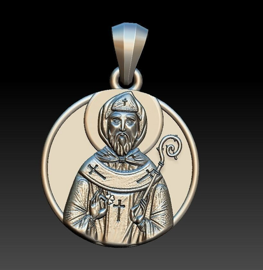 925 Sterling Silver Saint Patrick Pendant Necklace Catholic Medal Gift Men Women