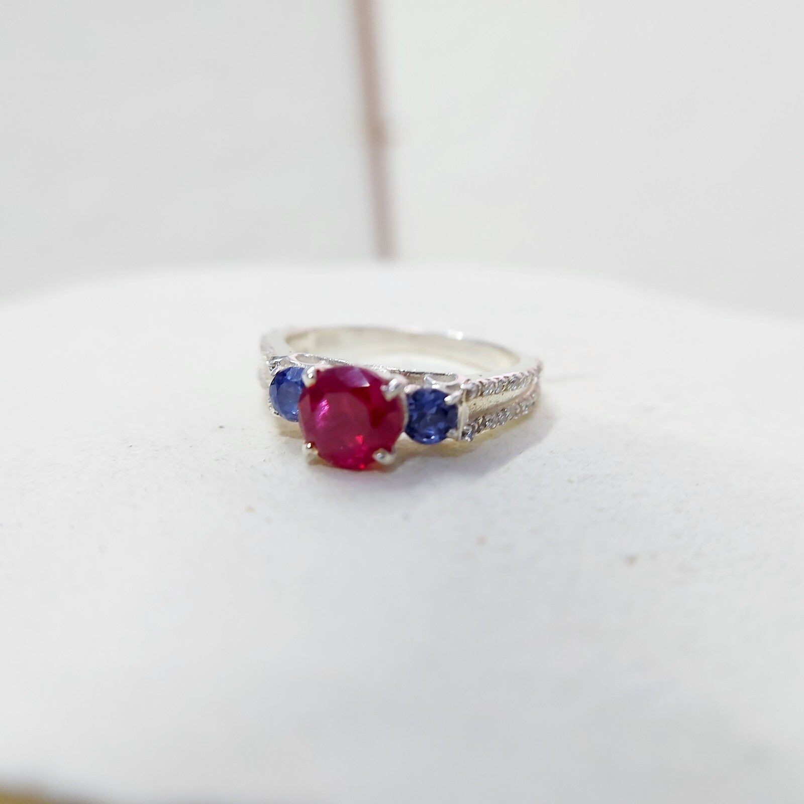 Sapphire and Ruby Wedding Ring Engagement Band 925 Sterling Silver Ring Us5~ 15