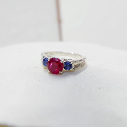 Sapphire and Ruby Wedding Ring Engagement Band 925 Sterling Silver Ring Us5~ 15