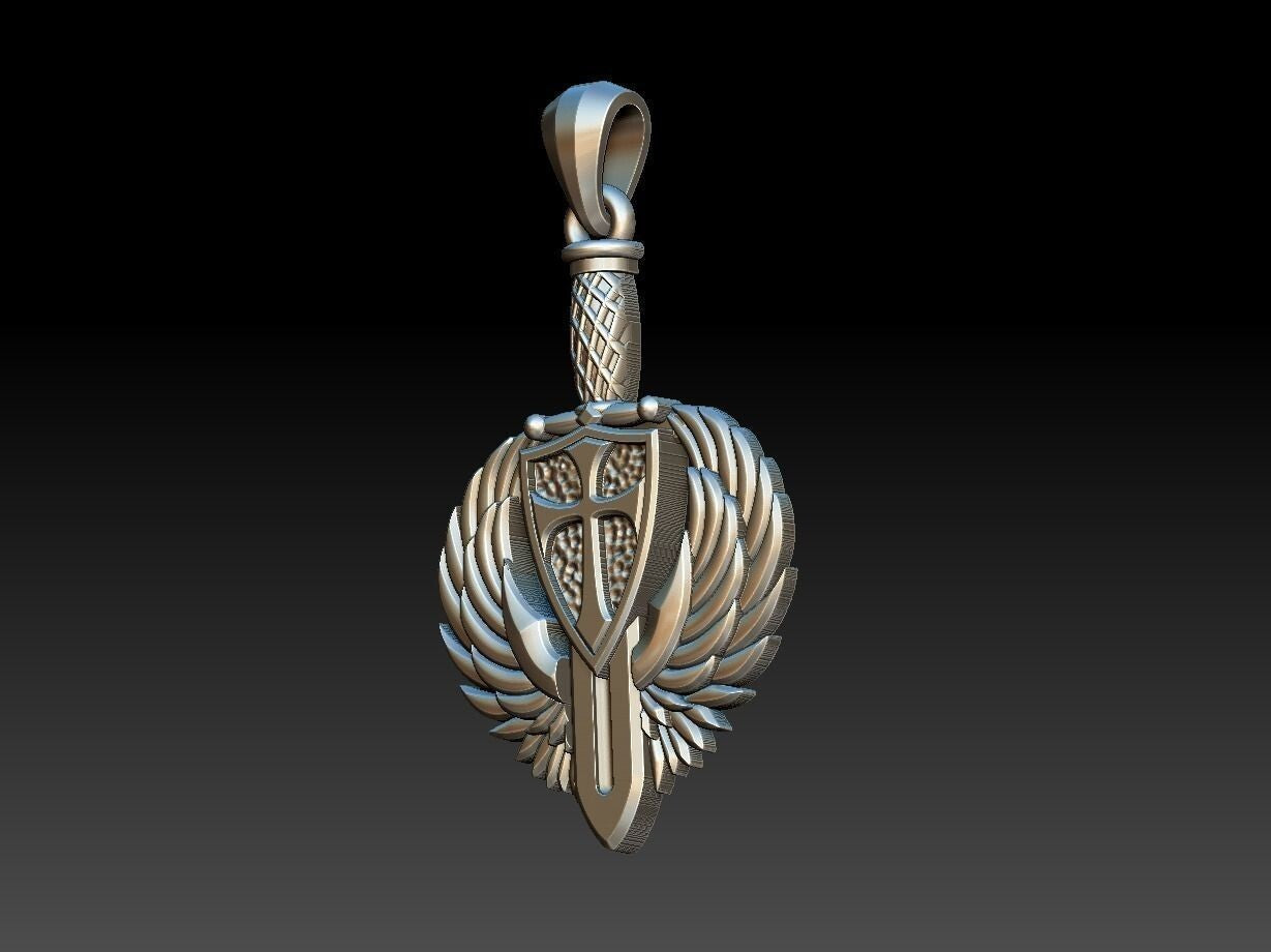 925 Sterling Silver Saint Michael Archangel Shield Sword Cross Pendant Necklace