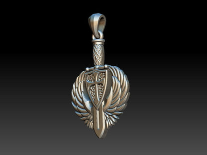 925 Sterling Silver Saint Michael Archangel Shield Sword Cross Pendant Necklace