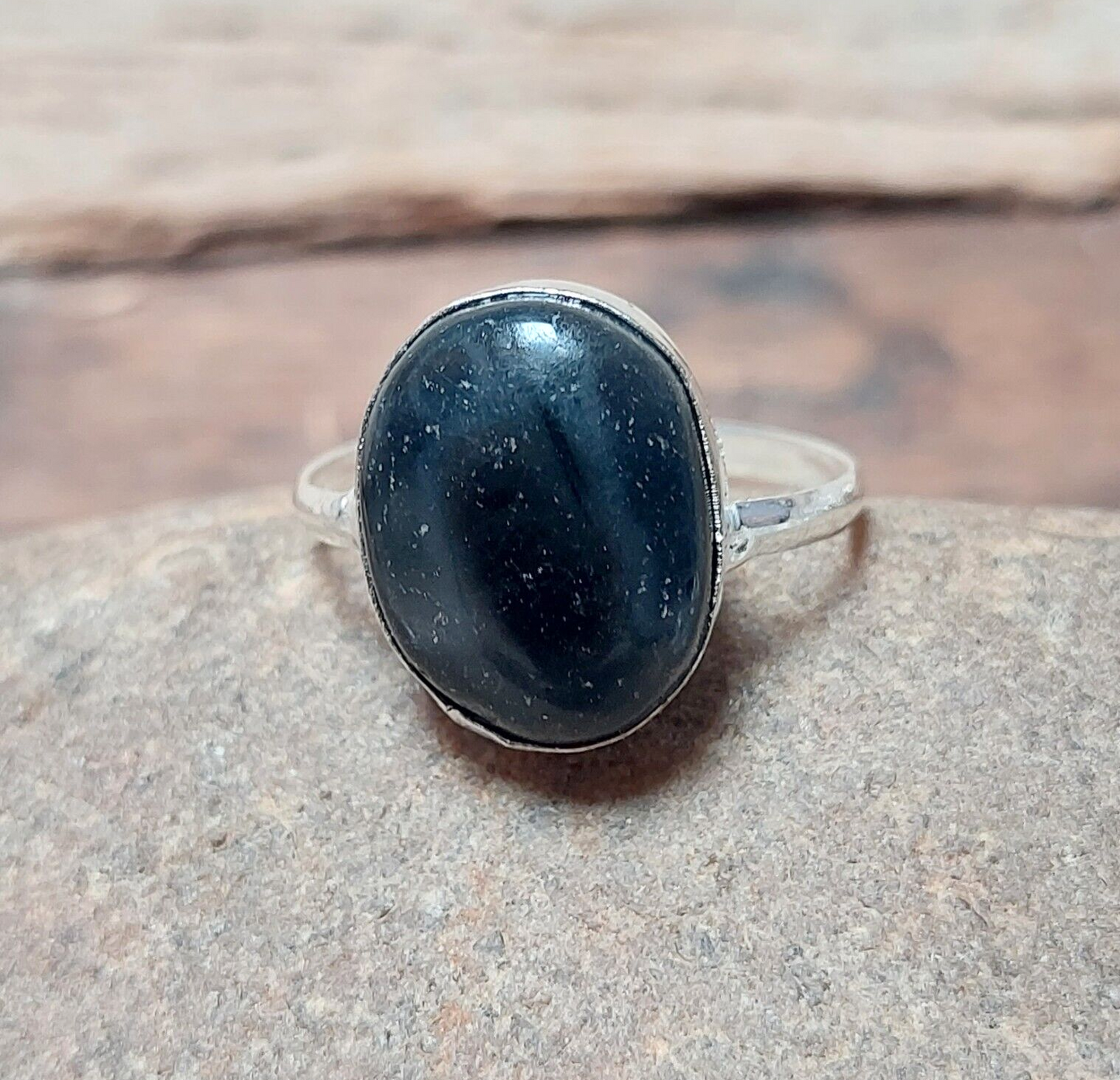 Oval Black Agate Slice Ring,925 Sterling Solid Silver Ring,Everyday Jewelry