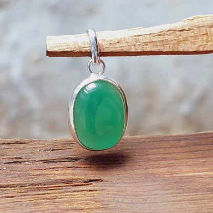 Ovel Green Onyx Pendant,925 Sterling Silver Green Gemstone Pendant Gift For Her