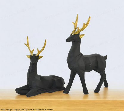 Set of 2 Handcrafted Black Deer Showpiece Home & Office Decor (8x5 Inch)