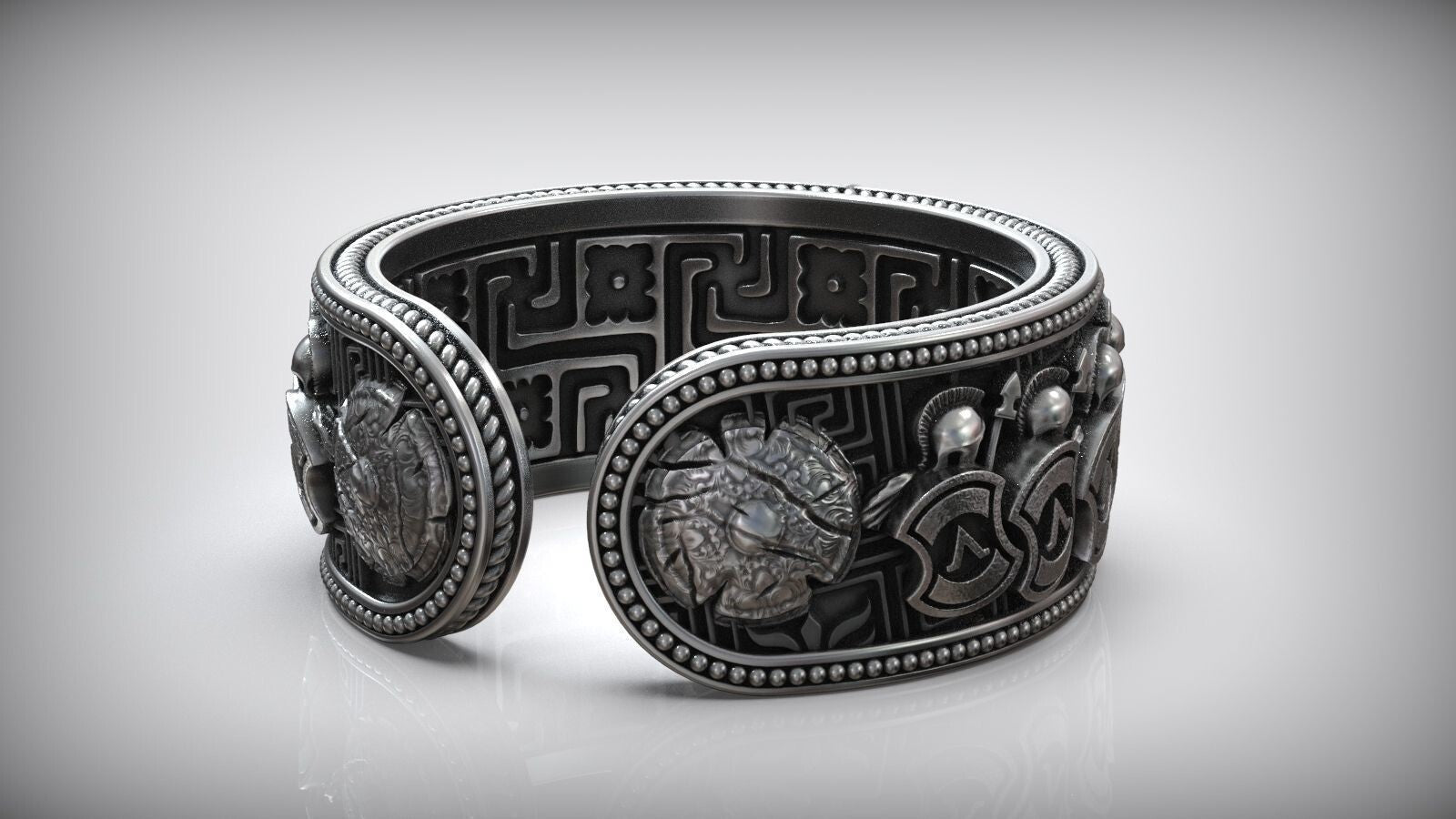 925 Sterling Silver Greek Spartan Helmet Skull Head Adjustable Ring Men US7~15