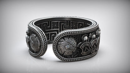 925 Sterling Silver Greek Spartan Helmet Skull Head Adjustable Ring Men US7~15