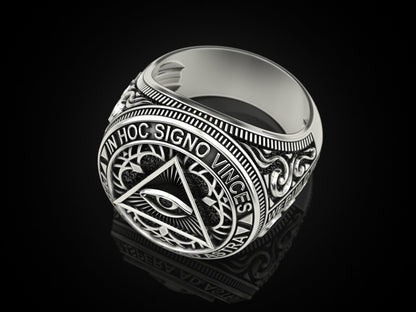 Masonic Freemason Third Eye 925 Sterling Silver Men's Biker Ring US7-15 Gift Men