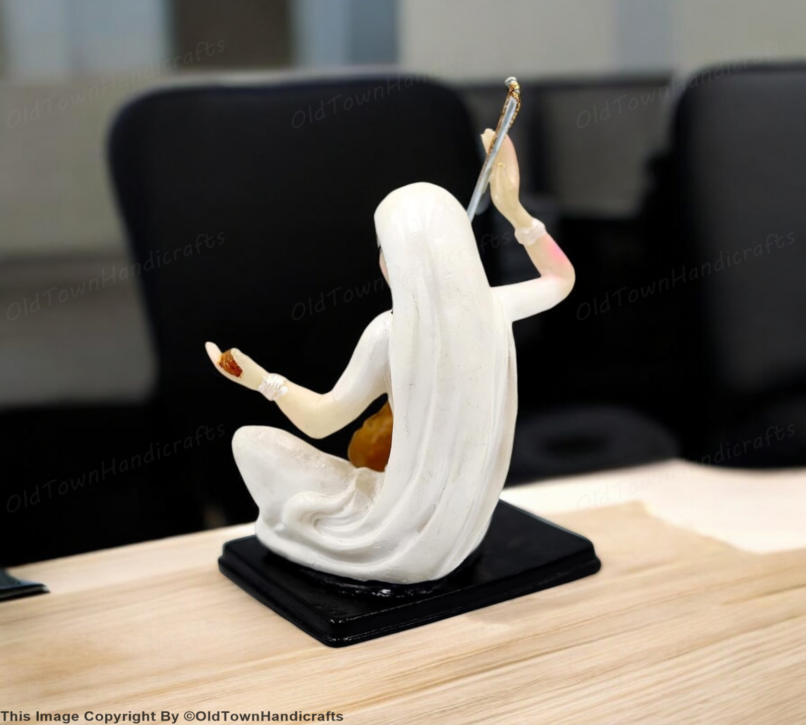 Meera Bai Marble Look Statue 6" White Washable Showpiece for Home Decor Pooja