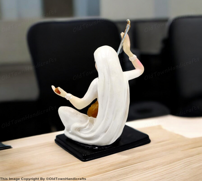 Meera Bai Marble Look Statue 6" White Washable Showpiece for Home Decor Pooja