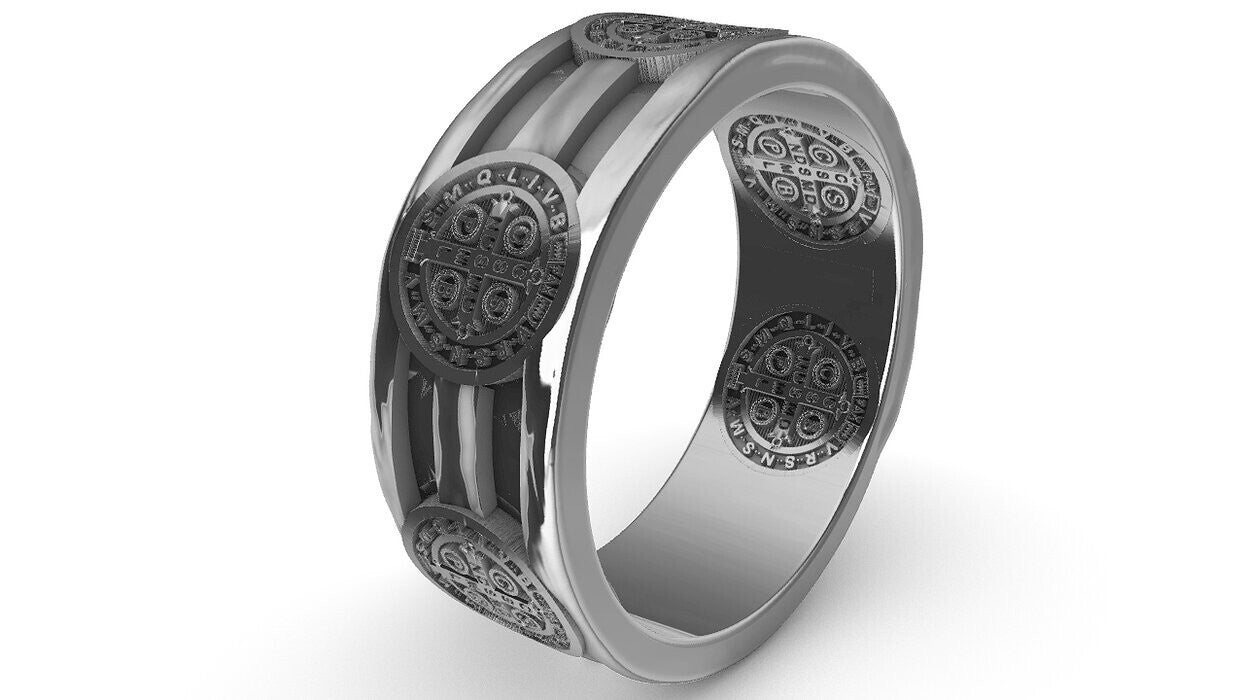 925 Sterling Silver Saint Benedict Ring US5 ~15 Religious Signet Women Men Ring