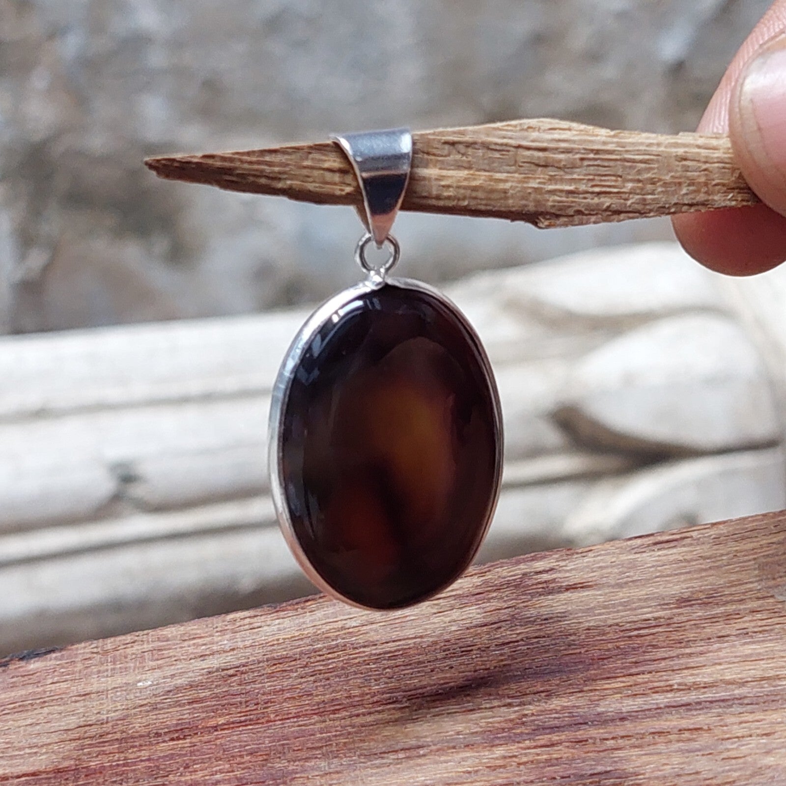 Brown Banded Agate 925 Sterling Silver Handmade Pendant Anniversary Gift For Her