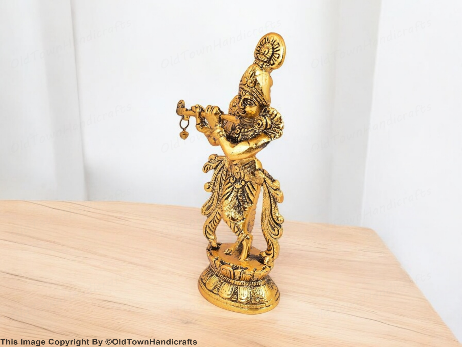 Krishna Handcrafted Brass Lord Krishna Idol with Flute Decorative Showpiece