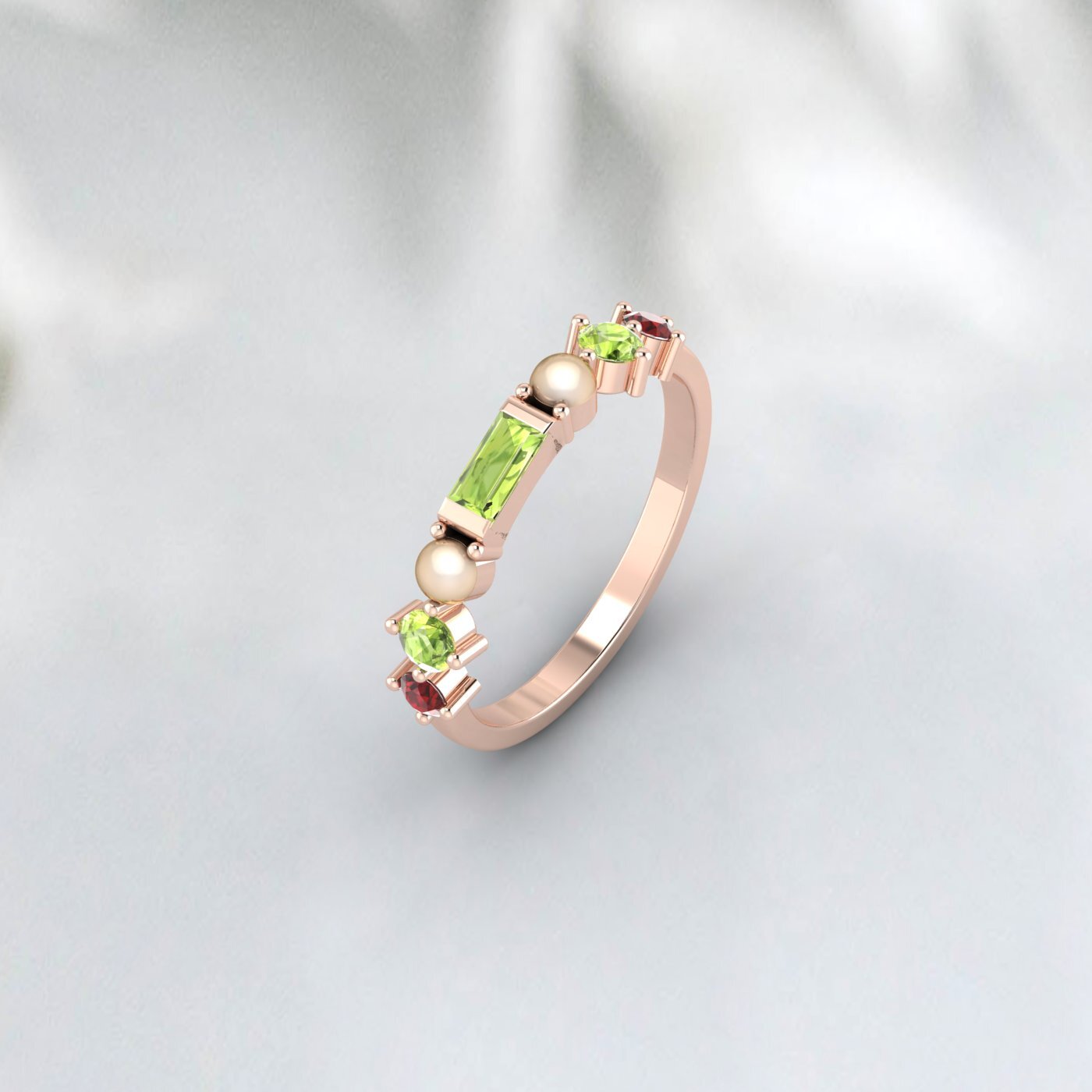 Natural Peridot, Pearl And Garnet Wedding Anniversary Ring 925 Sterling Silver