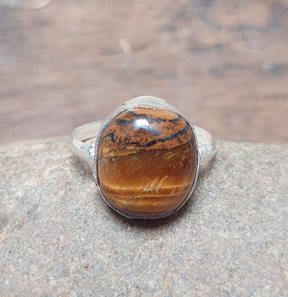 Oval Tiger Eye Men's Ring, 925 Sterling Silver Ring, August Birthstone Ring