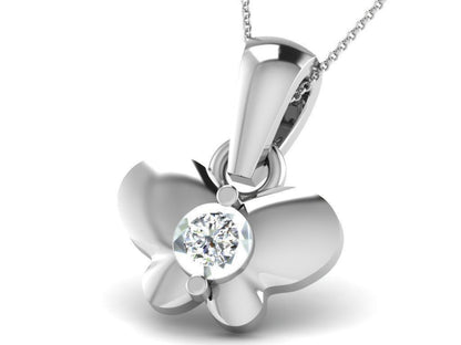 Silver Butterfly Shape Pendant  Round CZ Diamond Necklace Handmade Gift for Her
