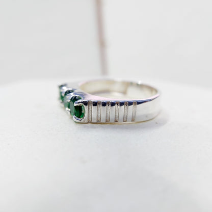 Round Cut Emerald Eternity Engagement Ring 925 Silver 3 Stone Women Ring Us5~ 15