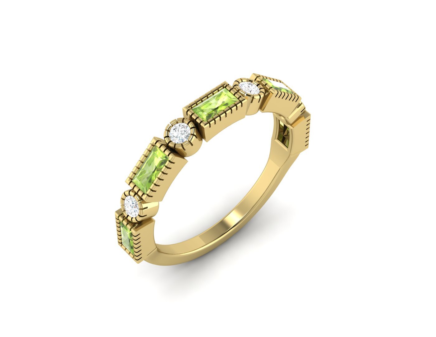 Natural Baguette Cut Peridot & Cubic Zirconia Half Eternity Fine Silver Band