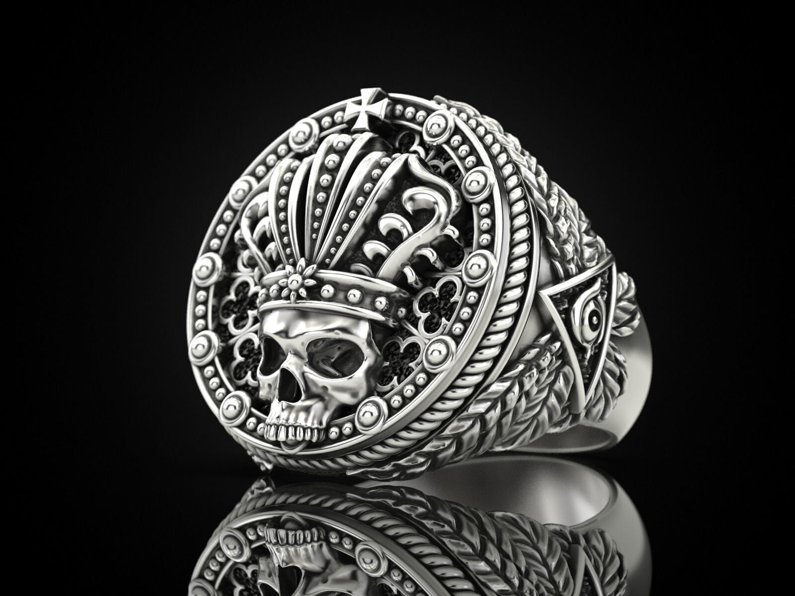 Mens Biker Gothic Skull Crown Ring 925 Sterling Silver Punk King Jewelry US5~ 15